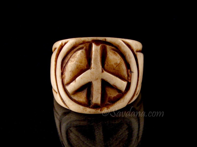 Bague Ethnique Vintage En Os éléphant Pyrogravée Masque - Birmanie Années 1950 - Occasion Bel état