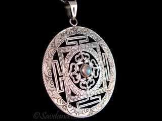 PA557 Pendentif Argent Massif Mandala Pierre de Lune