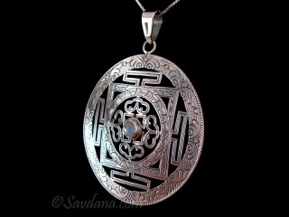 PA557 Pendentif Argent Massif Mandala Pierre de Lune