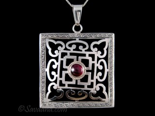 PA560 Pendentif Argent Massif Mandala Grenat