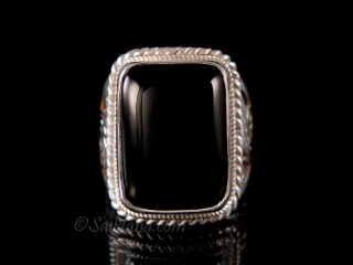 BA424 Bague Argent Massif Onyx. Taille 58