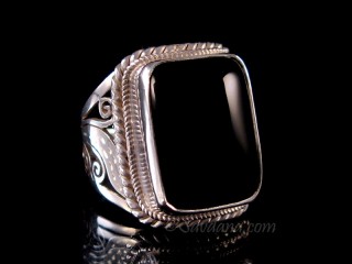 BA424 Bague Argent Massif Onyx. Taille 58