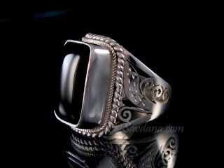 BA424 Bague Argent Massif Onyx. Taille 58