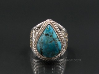 BA340 Bague Argent Massif Turquoise. Taille 56