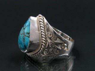 BA340 Bague Argent Massif Turquoise. Taille 56