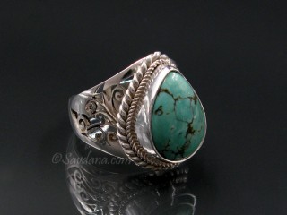 BA347 Bague Argent Massif Turquoise. Taille 56