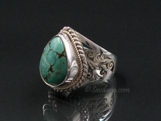 BA347 Bague Argent Massif Turquoise. Taille 56