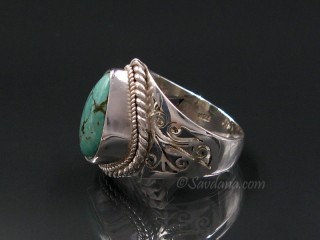 BA347 Bague Argent Massif Turquoise. Taille 56