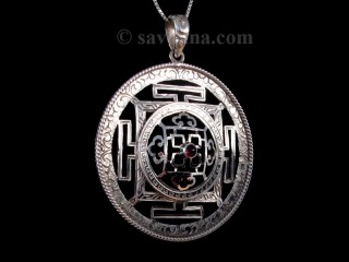 PA373 Pendentif Argent Massif Mandala Grenat
