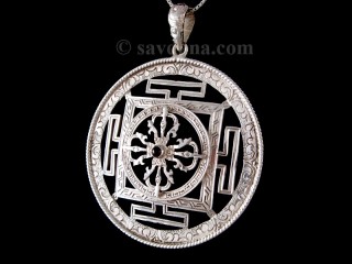 PA376 Pendentif Argent Massif Mandala Dorje Grenat
