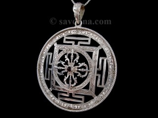PA376 Pendentif Argent Massif Mandala Dorje Grenat