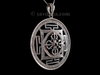 PA376 Pendentif Argent Massif Mandala Dorje Grenat