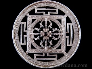 PA376 Pendentif Argent Massif Mandala Dorje Grenat
