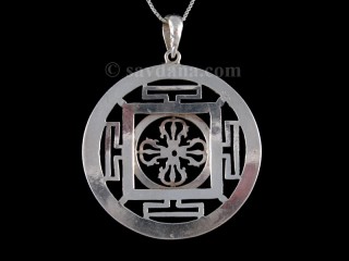 PA376 Pendentif Argent Massif Mandala Dorje Grenat