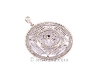 PA376 Pendentif Argent Massif Mandala Dorje Grenat