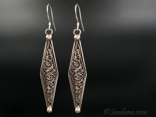 BdOA159 Boucles d'Oreille Tibétaines Argent Massif