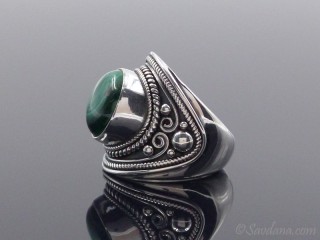 BA451 Bague Argent Massif Malachite. Taille 59