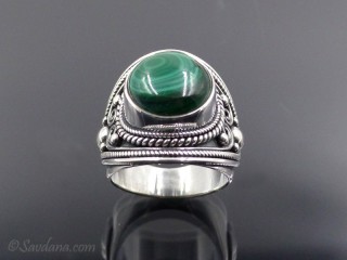 BA451 Bague Argent Massif Malachite. Taille 59