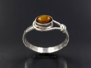 BA251 Bague Argent Massif Oeil de Tigre. Taille 60
