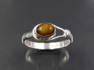 BA251 Bague Argent Massif Oeil de Tigre. Taille 60