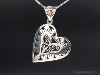 PA573 Pendentif Tibétain Argent Massif Coeur
