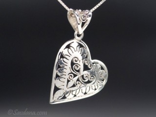 PA573 Pendentif Tibétain Argent Massif Coeur