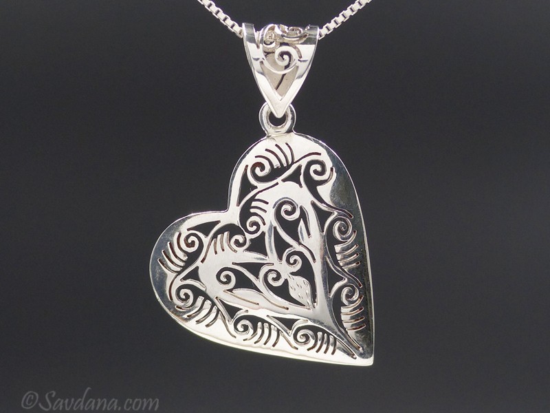 PA576 Pendentif Tibétain Argent Massif Coeur