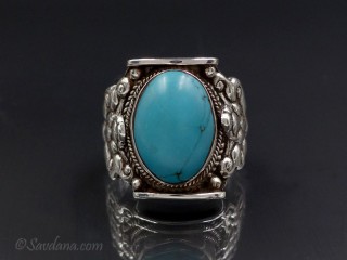 BA268 Bague Argent Massif Turquoise. Taille 65