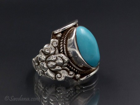 BA268 Bague Argent Massif Turquoise. Taille 65