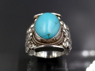 BA268 Bague Argent Massif Turquoise. Taille 65