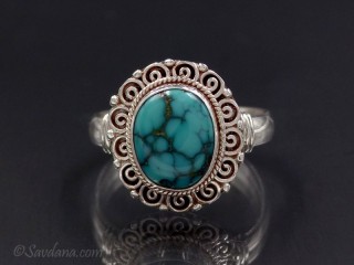 BA292 Bague Argent Massif Turquoise. Taille 59
