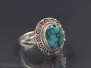 BA292 Bague Argent Massif Turquoise. Taille 59