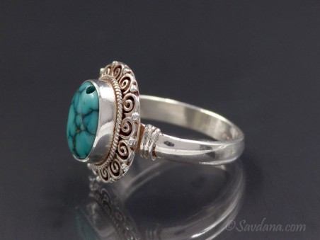 BA292 Bague Argent Massif Turquoise. Taille 59