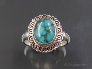 BA292 Bague Argent Massif Turquoise. Taille 59