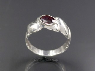 BA309 Bague Argent Massif Grenat. Taille 58