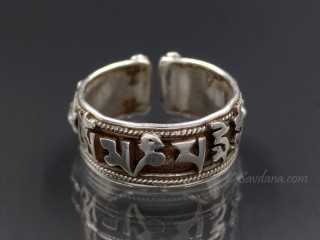 BA325 Bague Tibétaine Bouddhiste Argent Massif Mantra Dorje