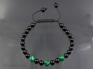 BrMala309 Bracelet Mala de Prières Tibétain Onyx Malachite. 20 cm