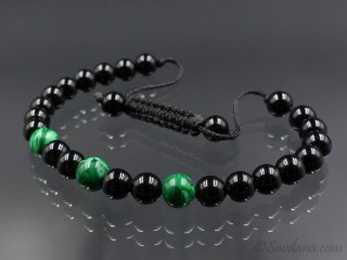 BrMala309 Bracelet Mala de Prières Tibétain Onyx Malachite. 20 cm