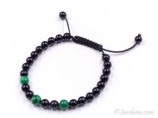 BrMala309 Bracelet Mala de Prières Tibétain Onyx Malachite. 20 cm