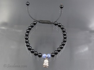 BrMala348 Bracelet Mala Onyx Sodalite Bouddha Argent Massif. 20 cm