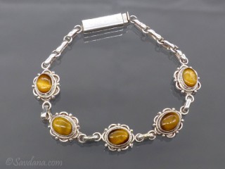 BrA72 Bracelet Argent Massif Oeil de Tigre