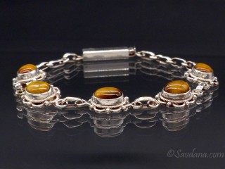 BrA72 Bracelet Argent Massif Oeil de Tigre