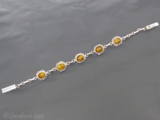 BrA72 Bracelet Argent Massif Oeil de Tigre