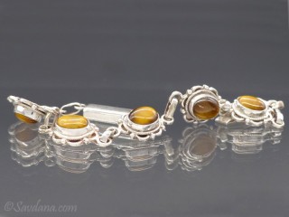 BrA72 Bracelet Argent Massif Oeil de Tigre