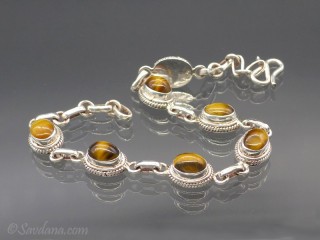 BrA102 Bracelet Argent Massif Oeil de Tigre