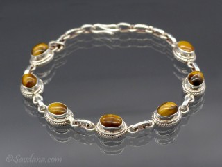 BrA102 Bracelet Argent Massif Oeil de Tigre