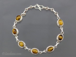 BrA102 Bracelet Argent Massif Oeil de Tigre