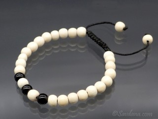 BrMala389 Bracelet Mala de Prières Tibétain Onyx Bois. 20 cm