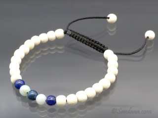BrMala392 Bracelet Mala de Prières Tibétain Bois Lapis Lazuli Amazonite. 21 cm