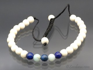 BrMala392 Bracelet Mala de Prières Tibétain Bois Lapis Lazuli Amazonite. 21 cm